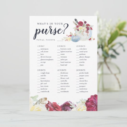 Autumn Pumpkin Zwei-Side-Brautparty-Game-Karte Einladung (Stehend Vorderseite)