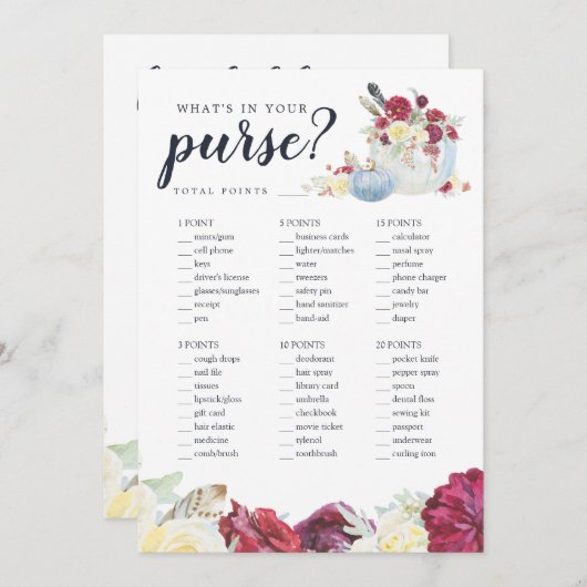 Autumn Pumpkin Zwei-Side-Brautparty-Game-Karte Einladung (Vorne/Hinten)