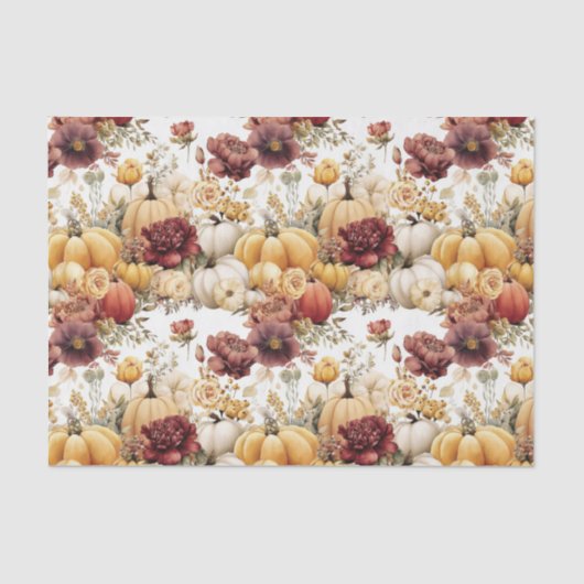 Autumn Pumpkins and Flowers Fall Pattern Decoupage Seidenpapier (Vorderseite)