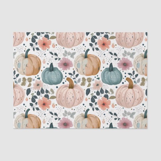 Autumn Pumpkins and Flowers Fall Pattern Decoupage Seidenpapier (Vorderseite)