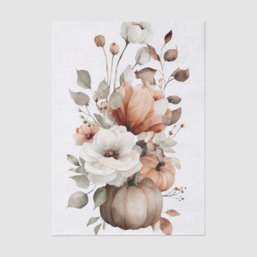 Autumn Pumpkins and Flowers Fall Pattern Decoupage Seidenpapier (Vorderseite)