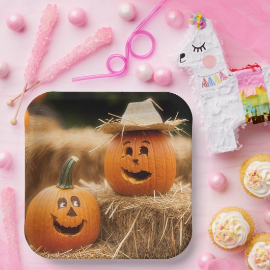 Autumn Pumpkins auf Hay Bales Pappteller (Party)