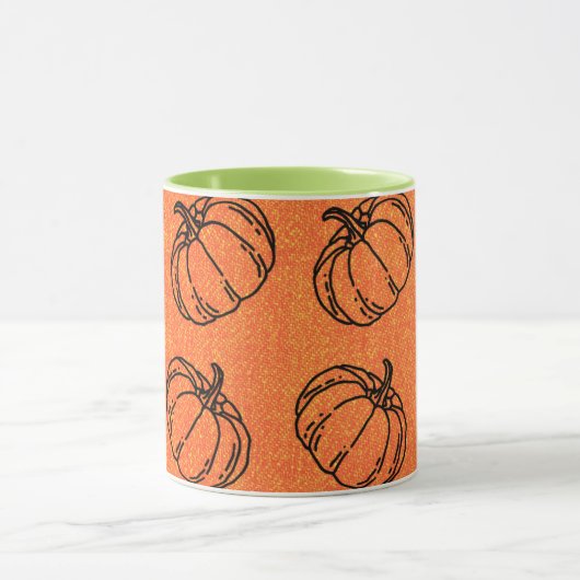 Autumn Pumpkins auf Orange Denim Design Tasse (Zentrum)
