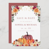Autumn Pumpkins Fall Florals Save the Date Einladung (Vorne/Hinten)