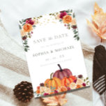 Autumn Pumpkins Fall Florals Save the Date Einladung<br><div class="desc">Herbst Save the Date Karte - wunderschöne Aquarellkürbis Herbst Florals Hochzeit Speichern Sie die Date-Karte in borange,  orange,  grün und goldfarben Punkte.</div>