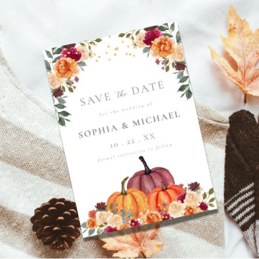 Autumn Pumpkins Fall Florals Save the Date Einladung