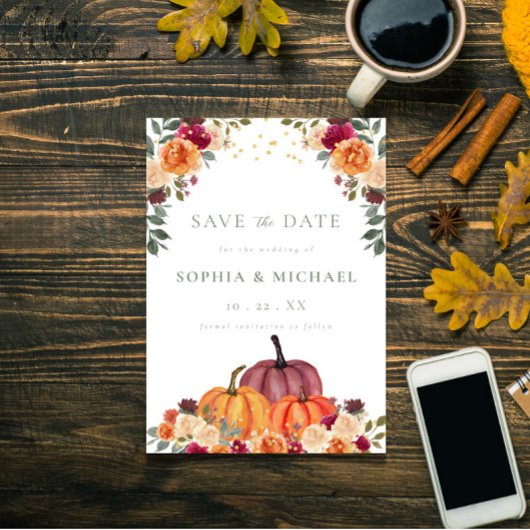Autumn Pumpkins Fall Florals Save the Date Einladung