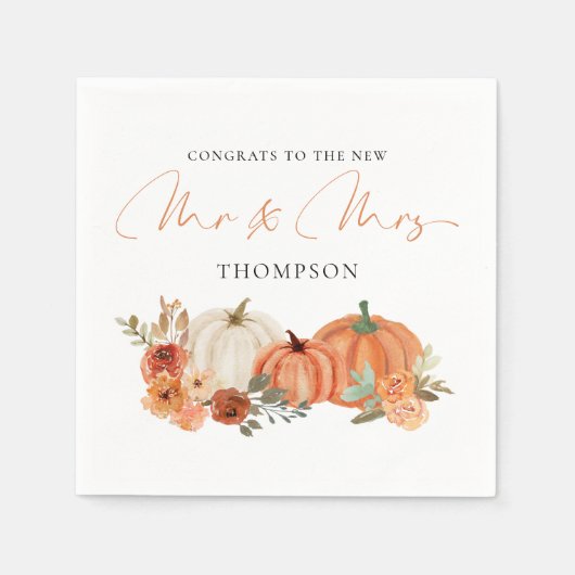 Autumn Pumpkins Florals Glückwunsch Mrs. Wedding Serviette (Vorderseite)