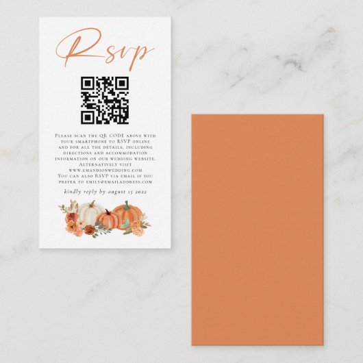 Autumn Pumpkins Florals QR Code Wedding RSVP Begleitkarte (Vorne/Hinten)