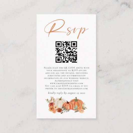 Autumn Pumpkins Florals QR Code Wedding RSVP Begleitkarte (Vorderseite)