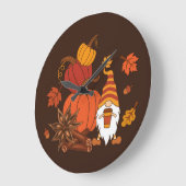 Autumn Pumpkins Gnome Speckkarte Große Wanduhr (Winkel)