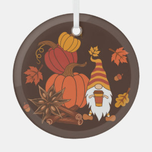 Autumn Pumpkins Gnome Speckkarte Ornament Aus Glas