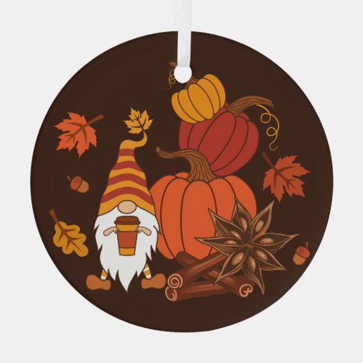 Autumn Pumpkins Gnome Speckkarte Ornament Aus Glas (Rückseite)