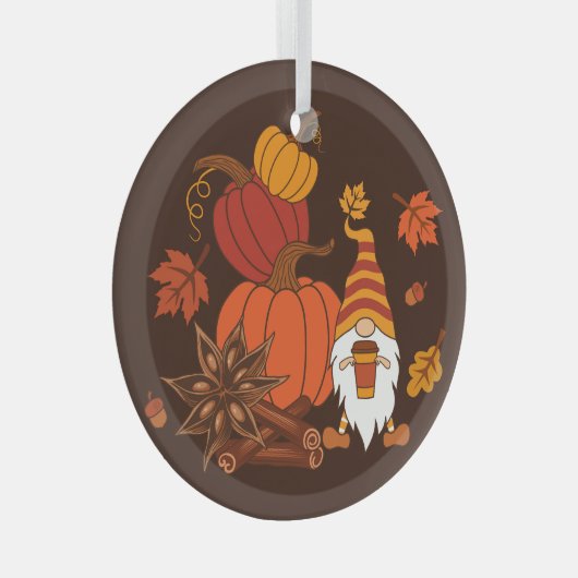 Autumn Pumpkins Gnome Speckkarte Ornament Aus Glas (Vorderseite Rechts)
