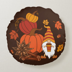 Autumn Pumpkins Gnome Speckkarte Rundes Kissen