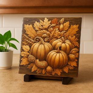 Autumn Pumpkins on Wood Decorative Fliese