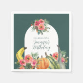 Autumn Pumpkins Pink Floral Birthday Party Serviette (Vorderseite)