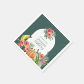 Autumn Pumpkins Pink Floral Birthday Party Serviette (Ecke)
