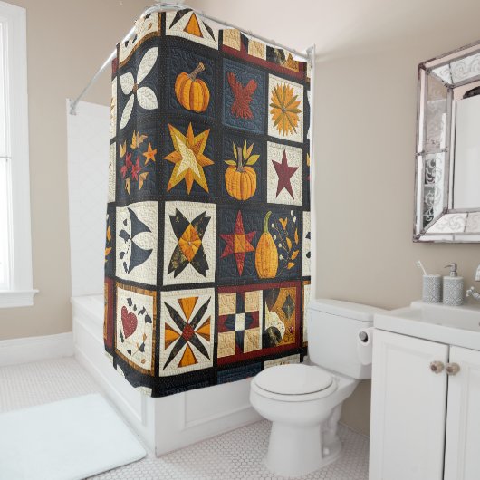 Autumn Quilt Blockmuster | Rustikale Ernte Duschvorhang (Beispiel)