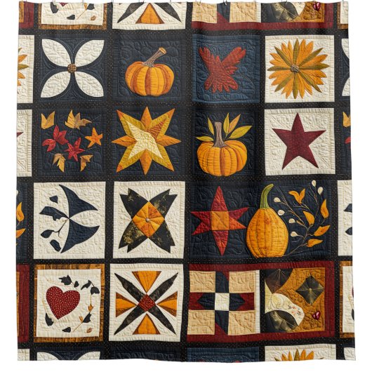 Autumn Quilt Blockmuster | Rustikale Ernte Duschvorhang (Vorderseite)