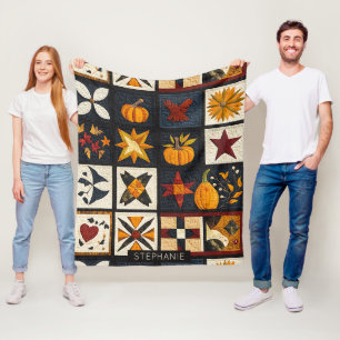 Autumn Quilt Blockmuster Rustikale Ernte Fleecedecke