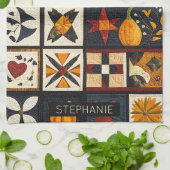 Autumn Quilt Blockmuster | Rustikale Ernte Geschirrtuch (Gefaltet)