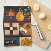 Autumn Quilt Blockmuster | Rustikale Ernte Geschirrtuch (Viertel Falte)