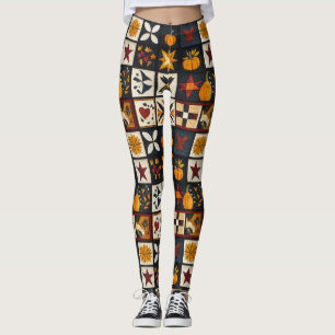 Autumn Quilt Blockmuster Rustikale Ernte Leggings