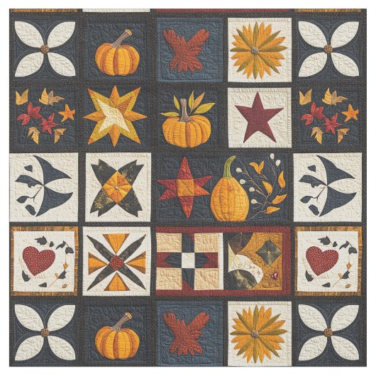 Autumn Quilt Blockmuster | Rustikale Ernte Stoff (Nahaufnahme)