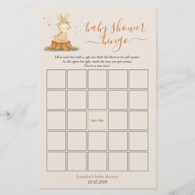 Autumn rabbit Baby Shower Harvest Bingo Game (Vorderseite)