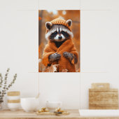 Autumn Raccoon Art Print, Fall Animal in Clothes Poster (Küche)