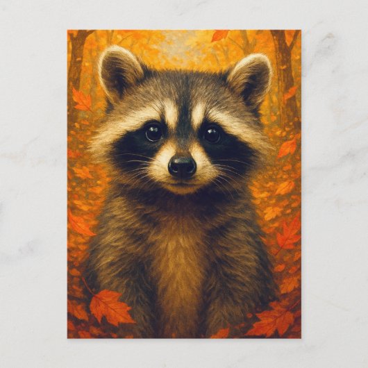 Autumn Raccoon Postcard Cute Animal  Fall Forest Postkarte (Vorderseite)