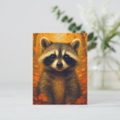 Autumn Raccoon Postcard Cute Animal  Fall Forest Postkarte (Stehend Vorderseite)