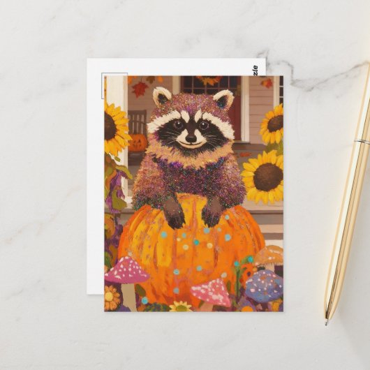 Autumn Raccoon Postkarte (Vorderseite/Rückseite Beispiel)