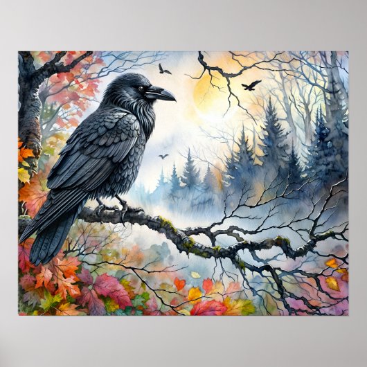 Autumn Raven Watercolor Art Poster (Vorne)