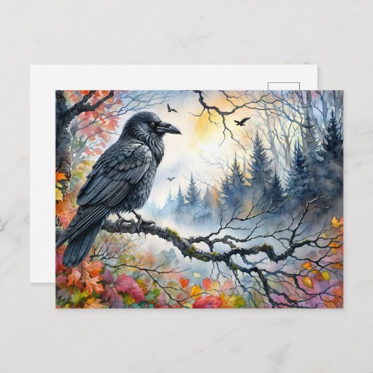 Autumn Raven Watercolor Art Postkarte (Vorne/Hinten)