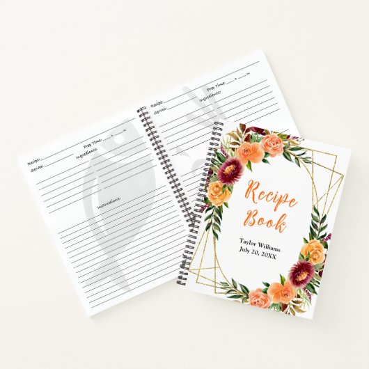 Autumn Red and Orange Floral Recipe Book Notizblock (Innenseite)