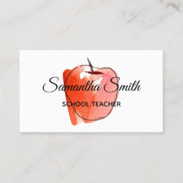 Autumn Red Watercolor Apple School Teacher Visitenkarte