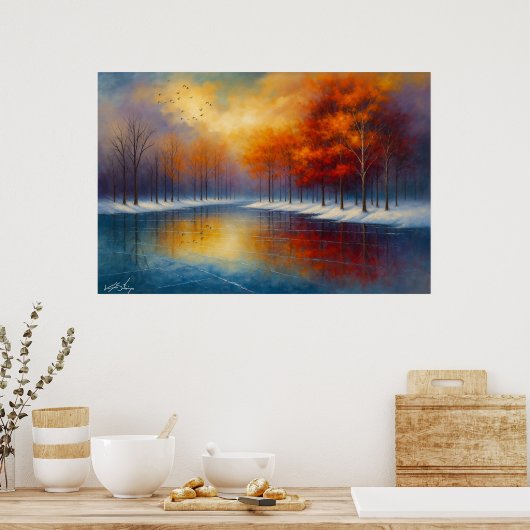Autumn Reflection on a Tranquil Lake Poster (Küche)