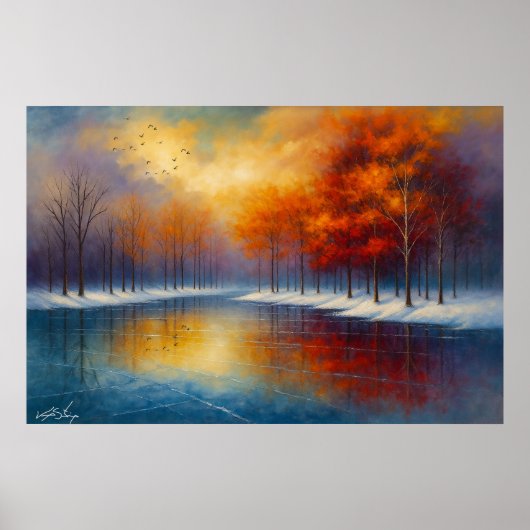 Autumn Reflection on a Tranquil Lake Poster (Vorne)
