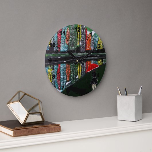 Autumn Reflection Painting by Alfred Fox Große Wanduhr (Büro)