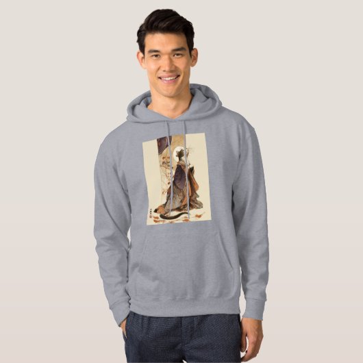 "Autumn Reverie" Japanese Cat in Kimono Art Hoodie (Vorne ganz)