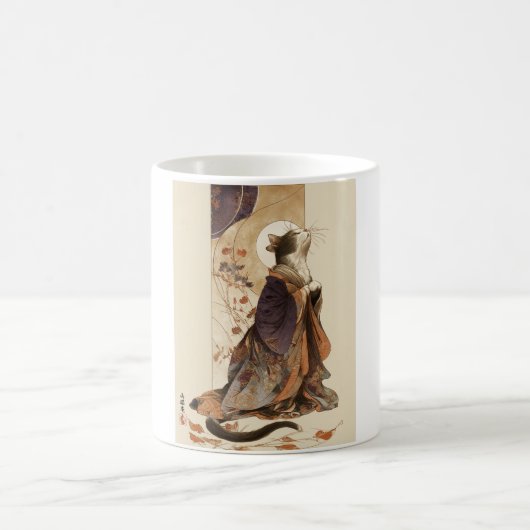 "Autumn Reverie" Japanese Cat in Kimono Art Kaffeetasse (Mittel)
