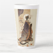 "Autumn Reverie" Japanese Cat in Kimono Art Milchtasse (Vorderseite)