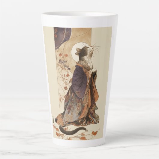 "Autumn Reverie" Japanese Cat in Kimono Art Milchtasse (Vorderseite)