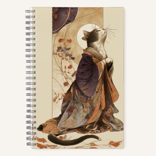 "Autumn Reverie" Japanese Cat in Kimono Art Notizblock (Vorderseite)