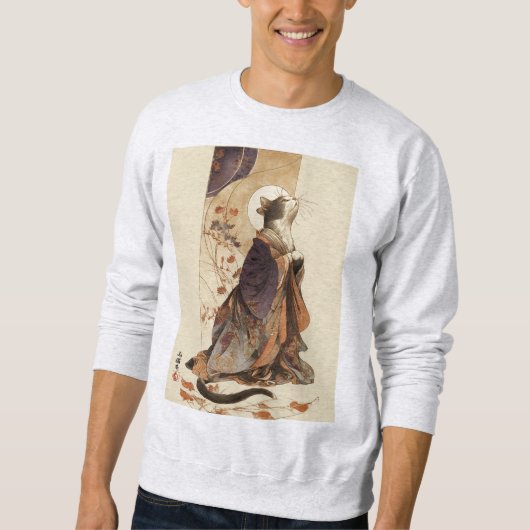 "Autumn Reverie" Japanese Cat in Kimono Art Sweatshirt (Vorderseite)