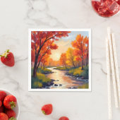 Autumn River | Fall Foliage Nature Watercolor Serviette (Beispiel)