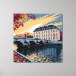 Autumn Riverside European City Illustration Art Leinwanddruck