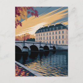 Autumn Riverside European City Illustration Art Postkarte
